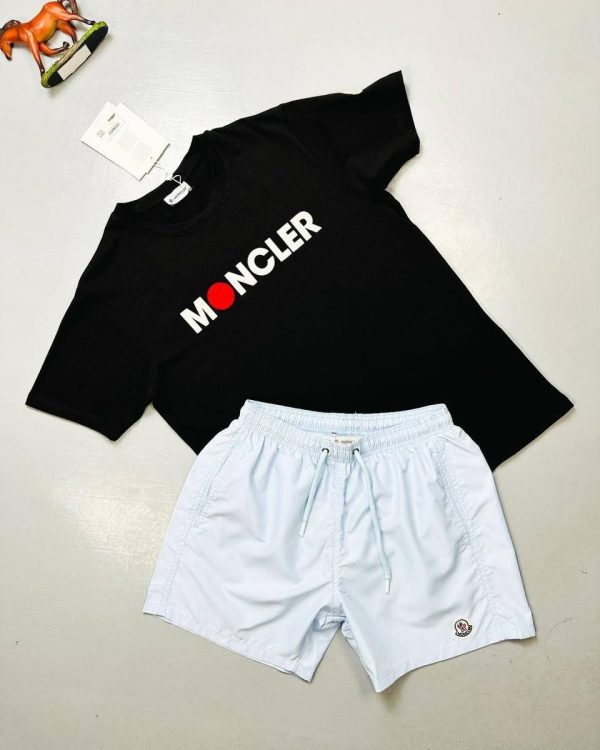 Moncler Black T-Shirt & blue Shorts Set With Logo