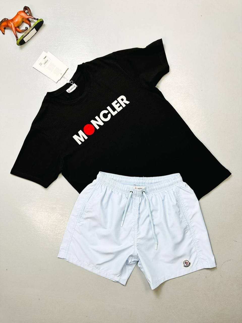 Moncler Black T-Shirt & blue Shorts Set With Logo