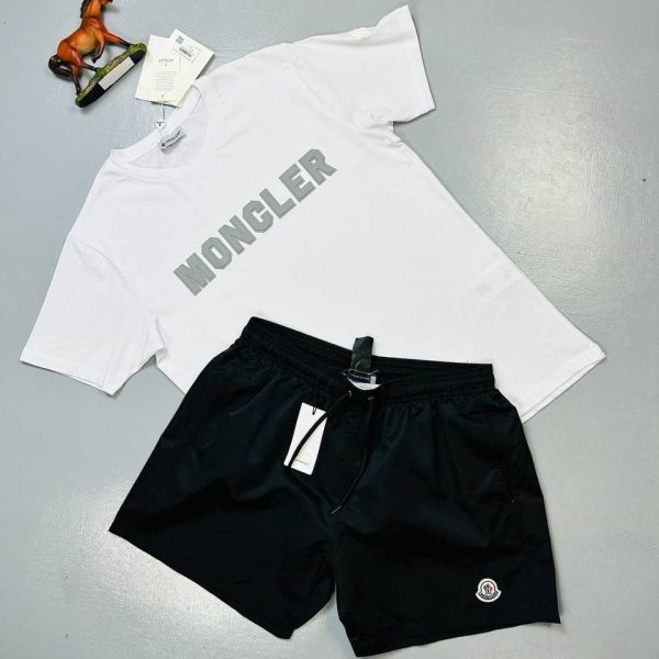Moncler White T-Shirt and black Shorts Set