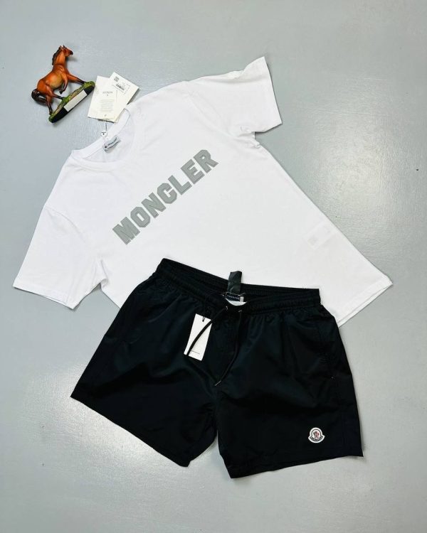 Moncler White T-Shirt and black Shorts Set
