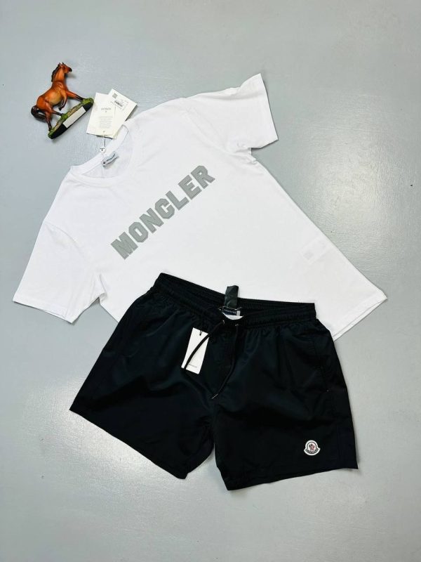Moncler White T-Shirt and black Shorts Set Moncler White T-Shirt and black Shorts Set