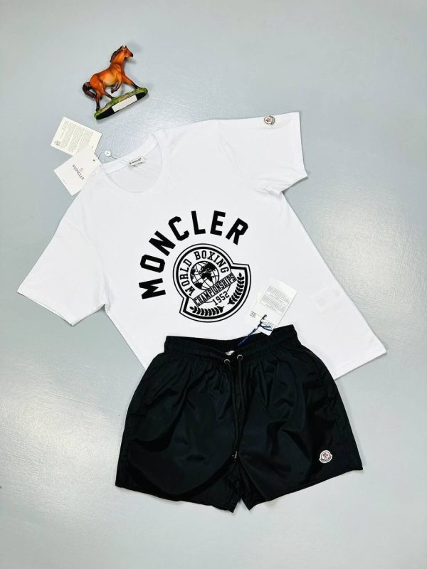 Moncler Classic Logo white T-Shirt with black Shorts Set Moncler Classic Logo white T-Shirt with black Shorts Set