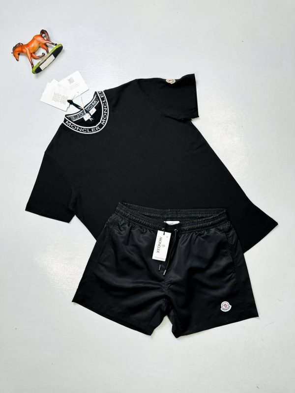 Moncler Crew Neck Collar Logo black T-Shirt & black Shorts Set Moncler Crew Neck Collar Logo black T-Shirt & black Shorts Set