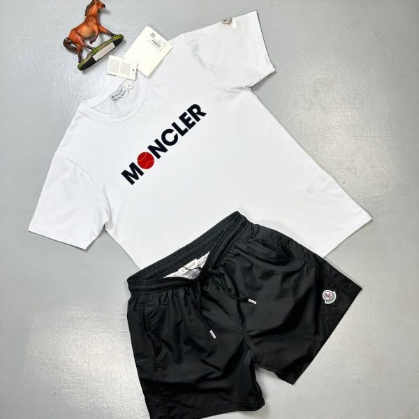 Moncler Crew Neck Logo white T-Shirt & black Shorts Set