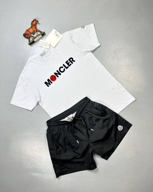 Moncler Crew Neck Logo white T-Shirt & black Shorts Set