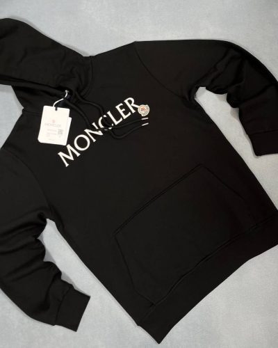 Moncler Logo Drawstring Black Hoodie for Men