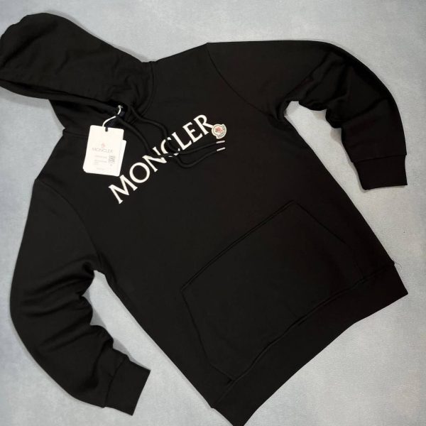 Moncler Logo Drawstring Black Hoodie for Men