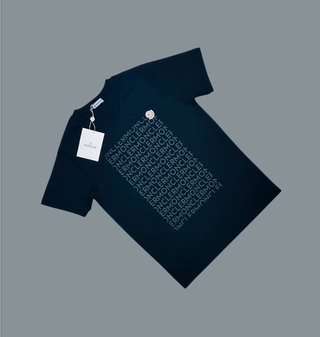 Moncler Logo Motif Crew Neck navy blue T-Shirts for Men