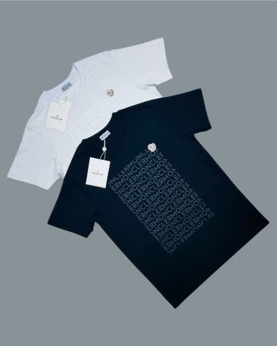 Moncler Logo Motif Crew Neck white and black T-Shirts for Men