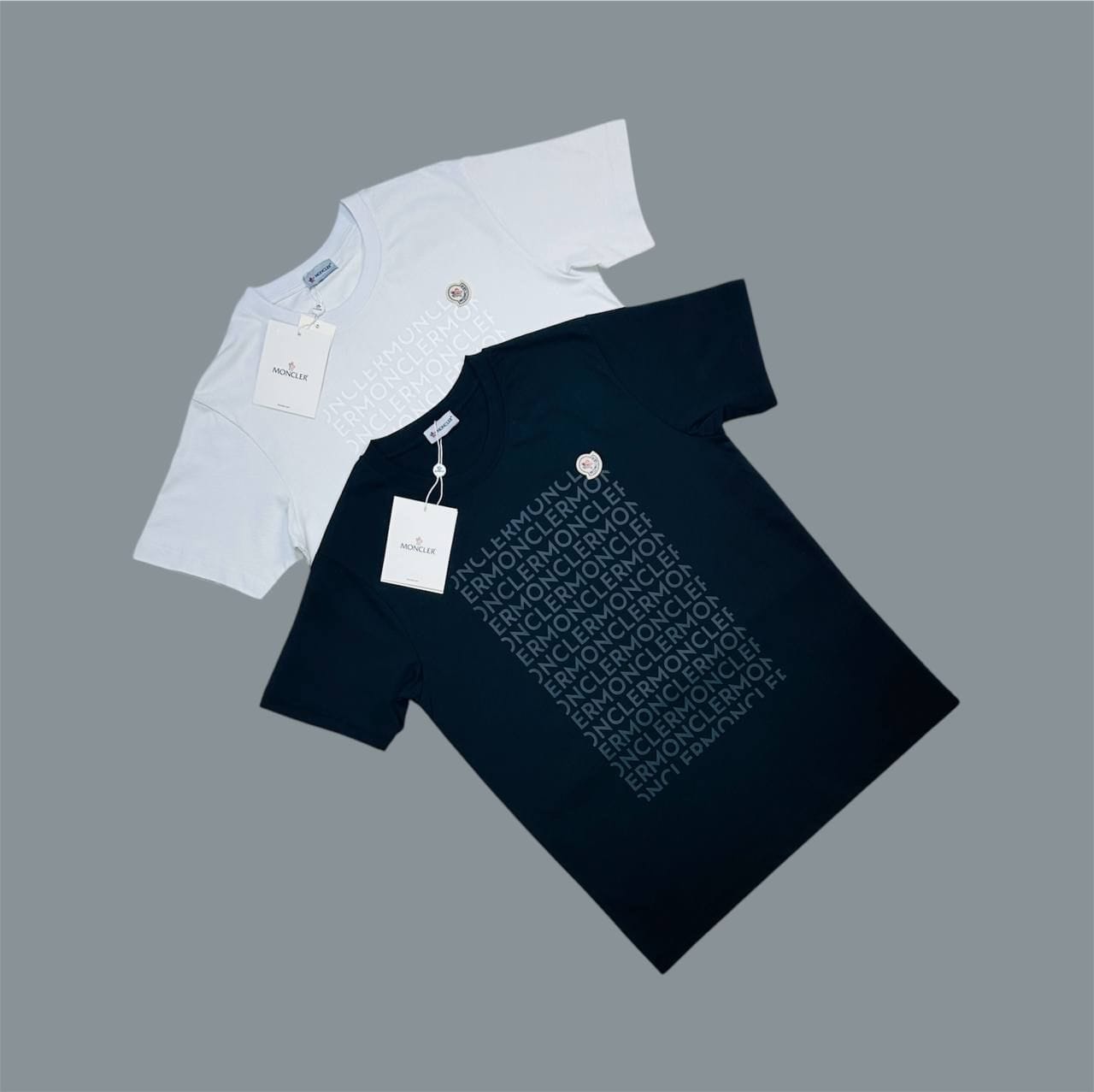 Moncler Logo Motif Crew Neck white and black T-Shirts for Men