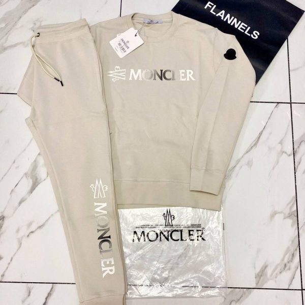 Moncler Logo Printed Crew Neck Tracksuit in beige color