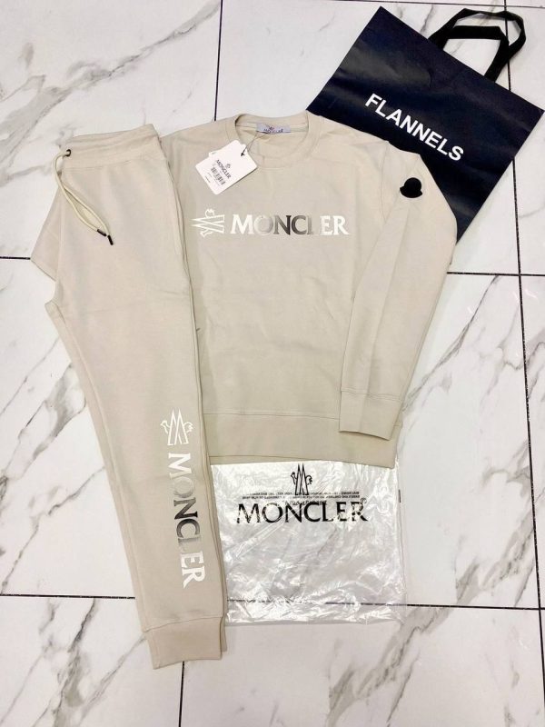 Moncler Logo Printed Crew Neck Tracksuit in beige color