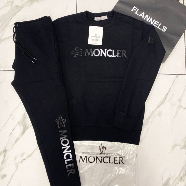 Moncler Logo Printed Crew Neck Tracksuit in black color
