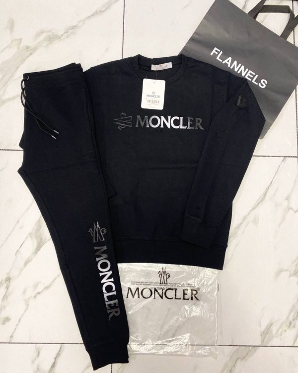 Moncler Logo Printed Crew Neck Tracksuit in black color