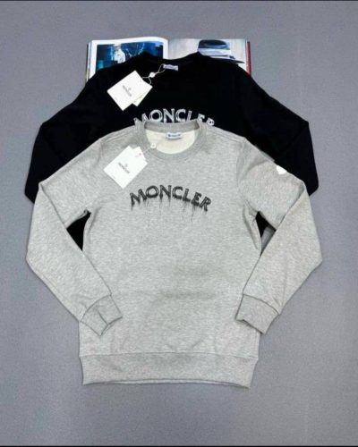 Moncler Logo Printed Faded Effect Jumper for Men – Cotton Black & Grey