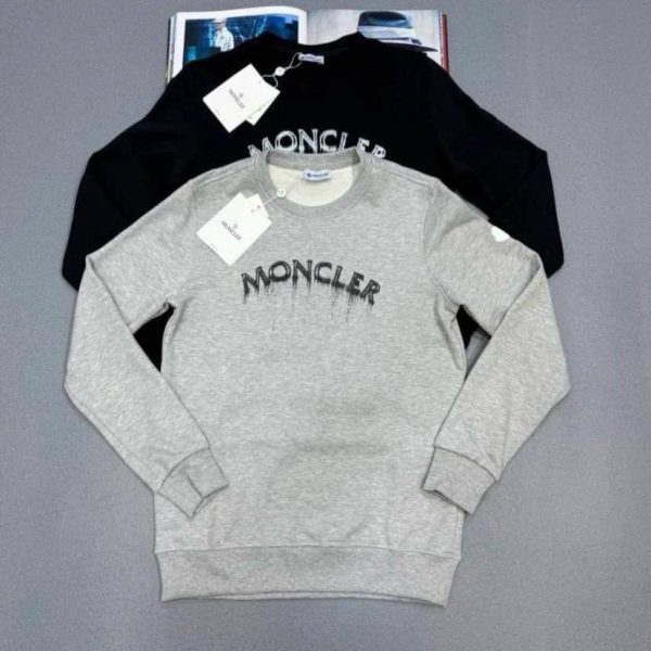 Moncler Logo Printed Faded Effect Jumper for Men – Cotton Black & Grey