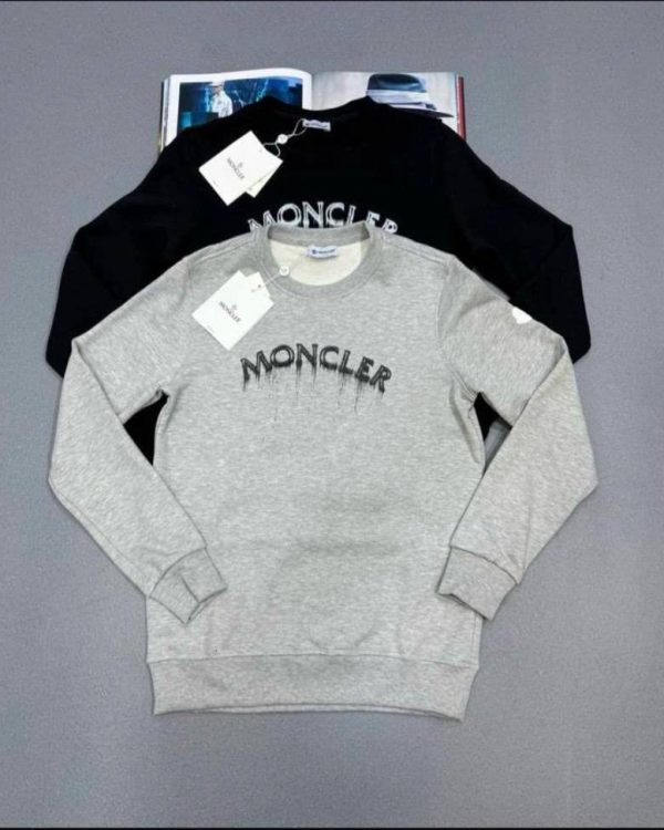 Moncler Logo Printed Faded Effect Jumper for Men – Cotton Black & Grey