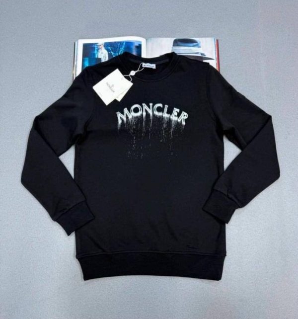 Moncler Logo Printed Faded Effect Jumper for Men in black color Moncler Logo Printed Faded Effect Jumper for Men in black color