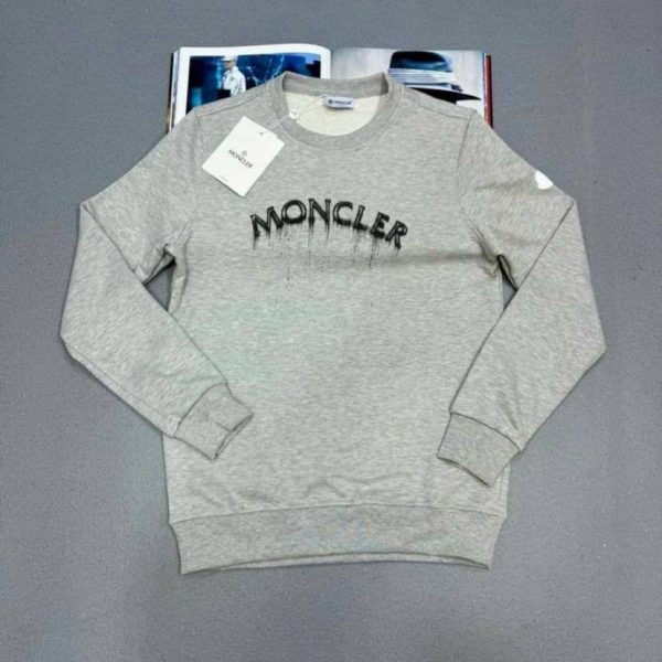 Moncler Logo Printed Faded Effect Jumper for Men in grey color