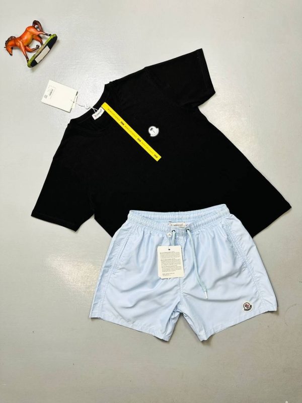 Moncler Logo black T-Shirt & blue Shorts Set Moncler Logo black T-Shirt & blue Shorts Set