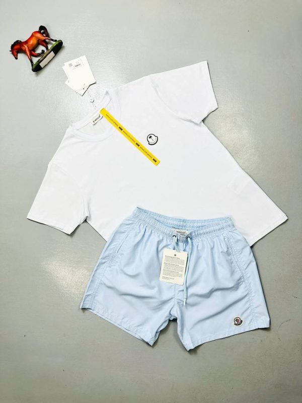 Moncler Logo white T-Shirt & blue Shorts Set Moncler Logo white T-Shirt & blue Shorts Set