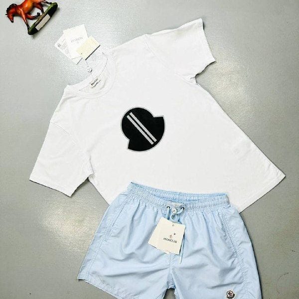 Moncler Logo white T-Shirt & blue Shorts Set for Men