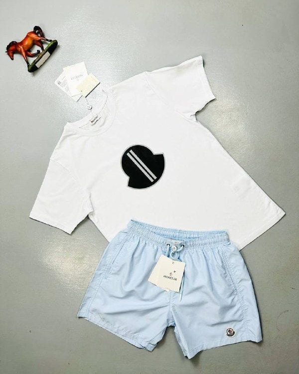 Moncler Logo white T-Shirt & blue Shorts Set for Men
