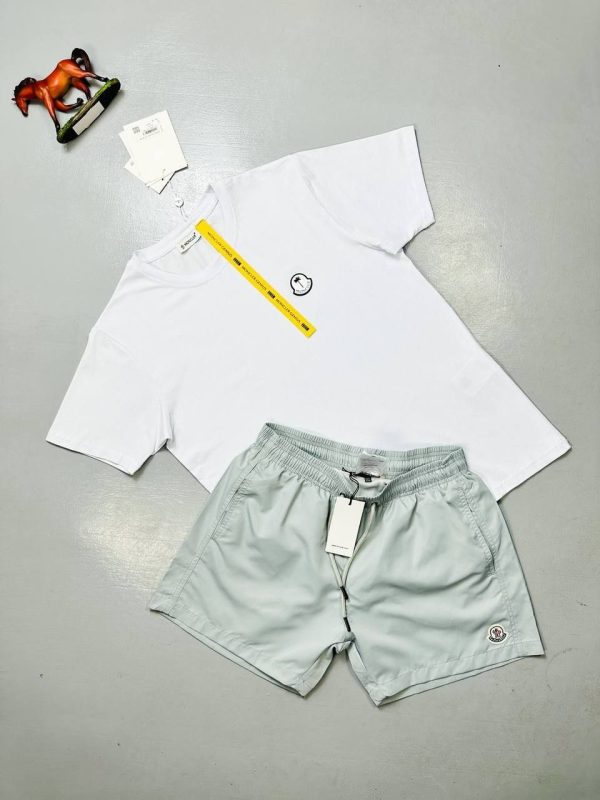 Moncler Logo white T-Shirt & blue grey Set Moncler Logo white T-Shirt & blue grey Set