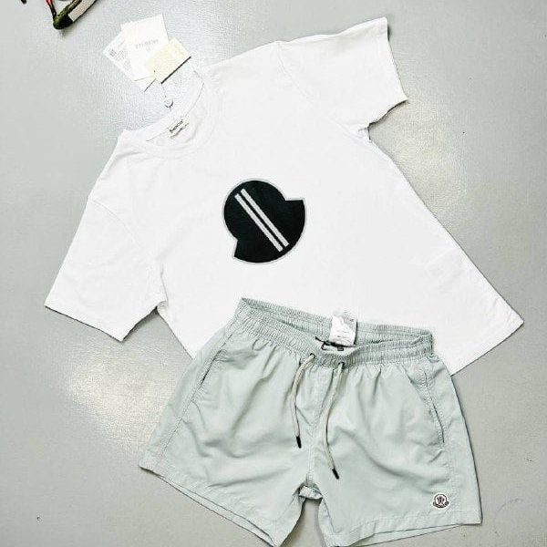 Moncler Logo white T-Shirt & grey Shorts Set for Men