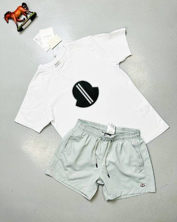 Moncler Logo white T-Shirt & grey Shorts Set for Men