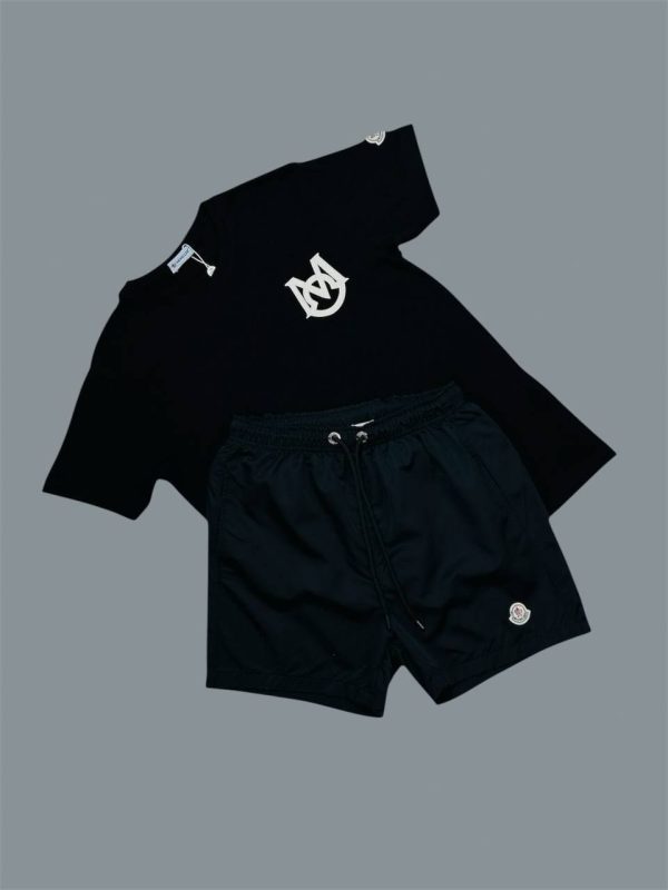 Moncler Luxury Cotton Men’s Logo Print T-Shirt and Shorts black with black Moncler Luxury Cotton Men’s Logo Print T-Shirt and Shorts black with black