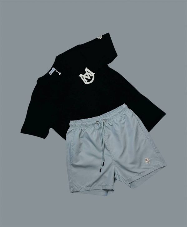 Moncler Luxury Cotton Men’s Logo Print T-Shirt and Shorts black with grey Moncler Luxury Cotton Men’s Logo Print T-Shirt and Shorts black with grey