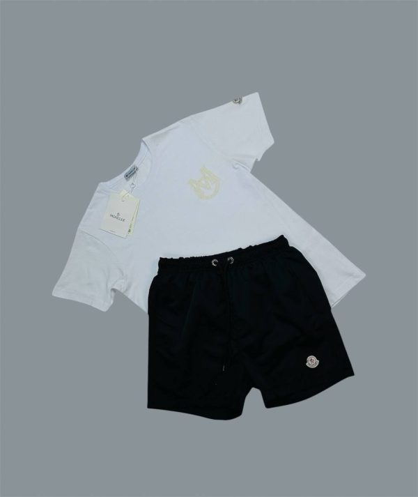 Moncler Luxury Cotton Men’s Logo Print T-Shirt and Shorts white with black Moncler Luxury Cotton Men’s Logo Print T-Shirt and Shorts white with black