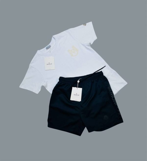 Moncler Luxury Cotton Men’s Logo Print T-Shirt and Shorts white with black logo printed Moncler Luxury Cotton Men’s Logo Print T-Shirt and Shorts white with black logo printed