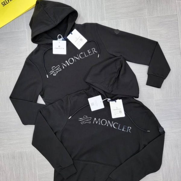 Moncler Men’s Black Logo-Embroidered Cotton Hoodie