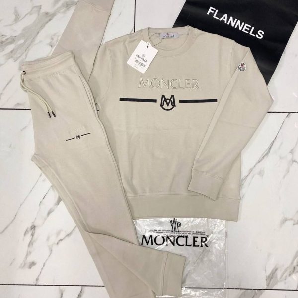 Moncler Men’s Crew Neck Tracksuit in beige color