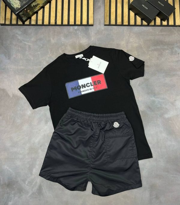 Moncler Men’s black T-Shirt with black Shorts Set Moncler Men’s black T-Shirt with black Shorts Set