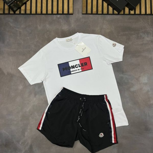 Moncler Men’s white T-Shirt with black side strips Shorts Set