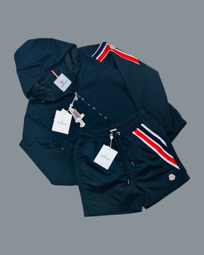Moncler Men’s Tricolor Jacket & Shorts Set in nany blue color