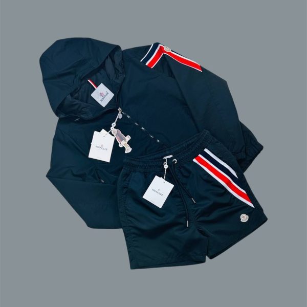 Moncler Men’s Tricolor Jacket & Shorts Set in nany blue color