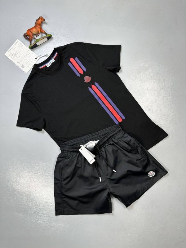 Moncler Stripe Logo black T-Shirt & black Shorts Set Moncler Stripe Logo black T-Shirt & black Shorts Set