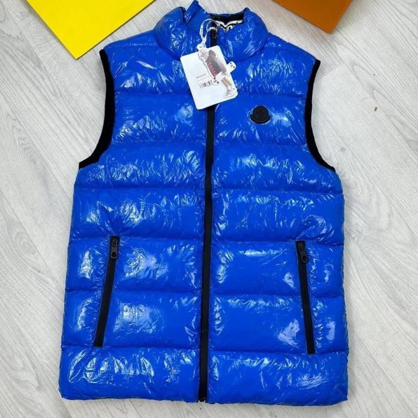 Moncler-Style Sleeveless Bodywarmer – Shiny Finish, Zip Pockets