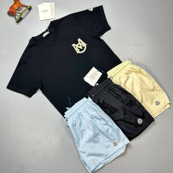 Moncler T-Shirt & Shorts Set – Black, Beige & Turquoise Design 1