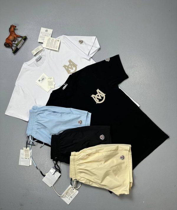 Moncler T-Shirt & Shorts Set – Black, Beige & Turquoise Design