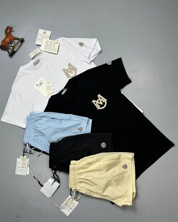 Moncler T-Shirt & Shorts Set – Black, Beige & Turquoise Design