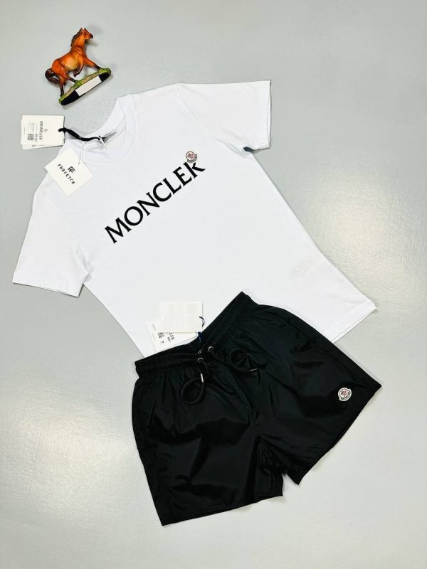 Moncler T-Shirt & Shorts Set – Black & White Classic Design Moncler T-Shirt & Shorts Set – Black & White Classic Design