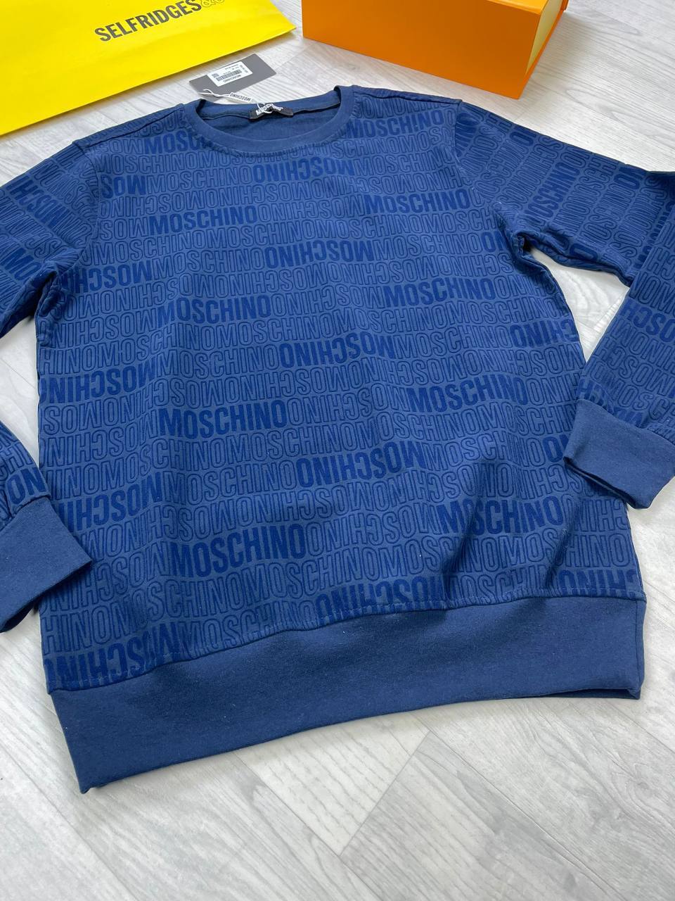 Moschino All Over Logo Jacquard Wool Jumper – Black Grey Blue - Image 6