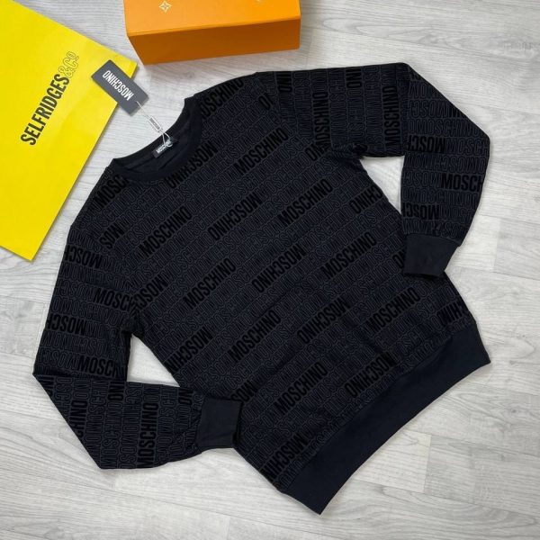 Moschino All Over Logo Jacquard Wool Jumper in black color