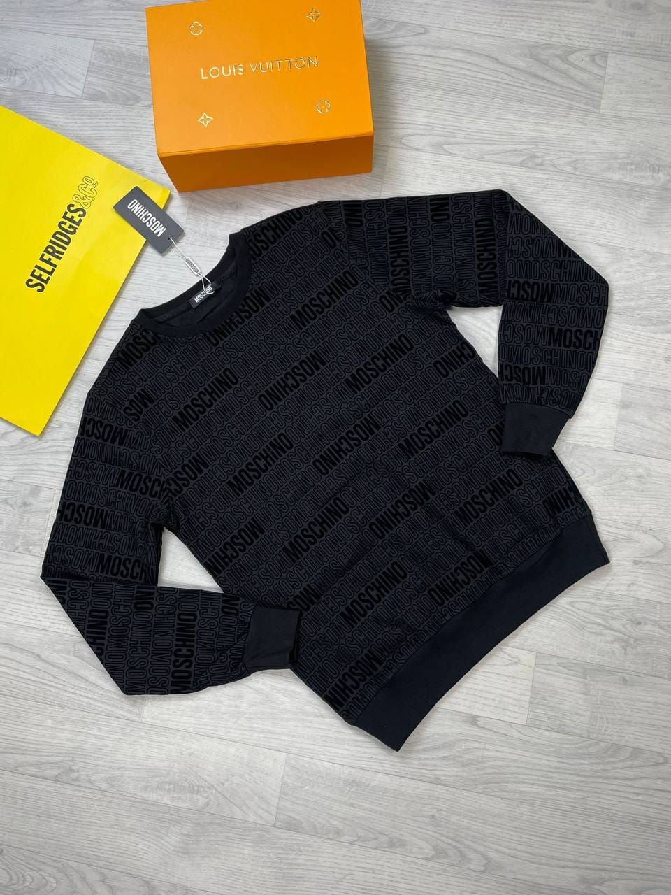 Moschino All Over Logo Jacquard Wool Jumper in black color