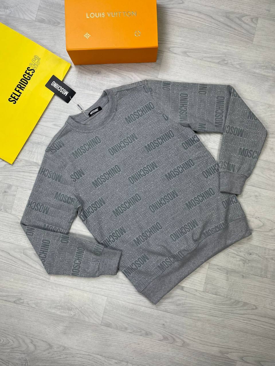Moschino All Over Logo Jacquard Wool Jumper in grey color
